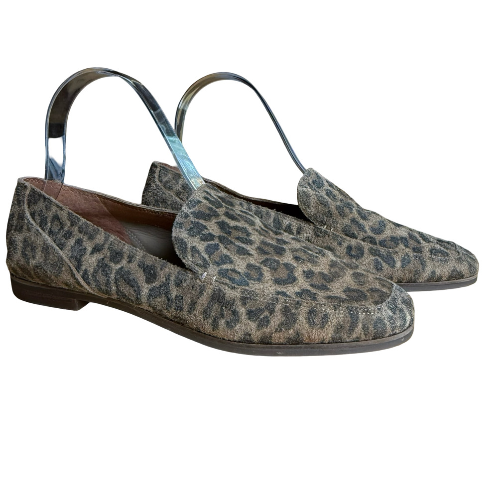 Lucky Brand Canyen Suede Leather Leopard Print Slip On Loafers Flats Shoes sz 8